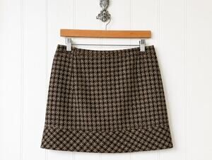 Kenar Wool Blend Houndstooth Mini Skirt Brown Plaid Lined Women's Size 2